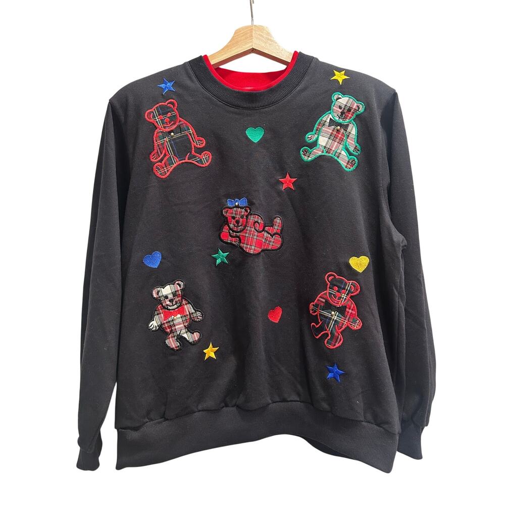Vintage Teddy Bear Sweatshirt Women LP Alfred Dunner Plaid Cottagecore 90s